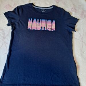 Nautica Navy Tee with Pink & Blue Gradient Logo